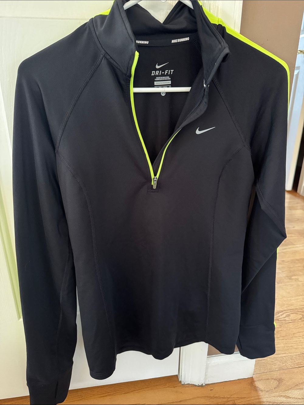 Nike Black Long-Sleeve Dri-FIT Quarter-Zip with Neon Yellow Trim
